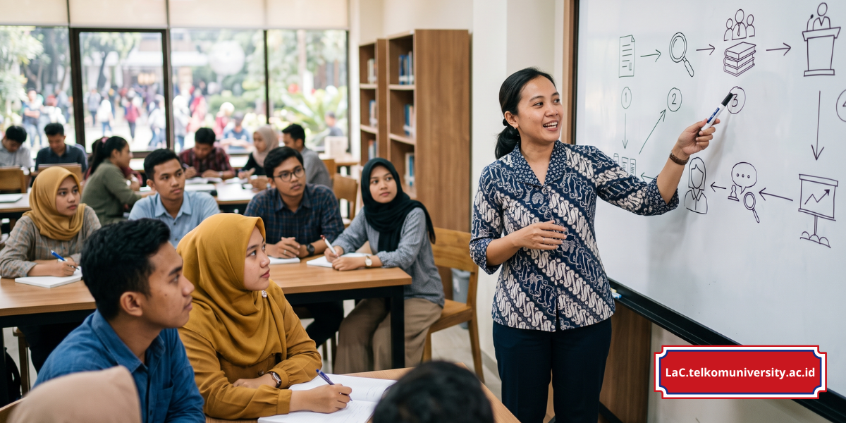 Infografis delapan prinsip cara memberikan instruksi yang jelas dan efektif dalam bahasa Inggris di kelas, ditampilkan dalam desain berwarna biru dan putih bergaya pendidikan modern
