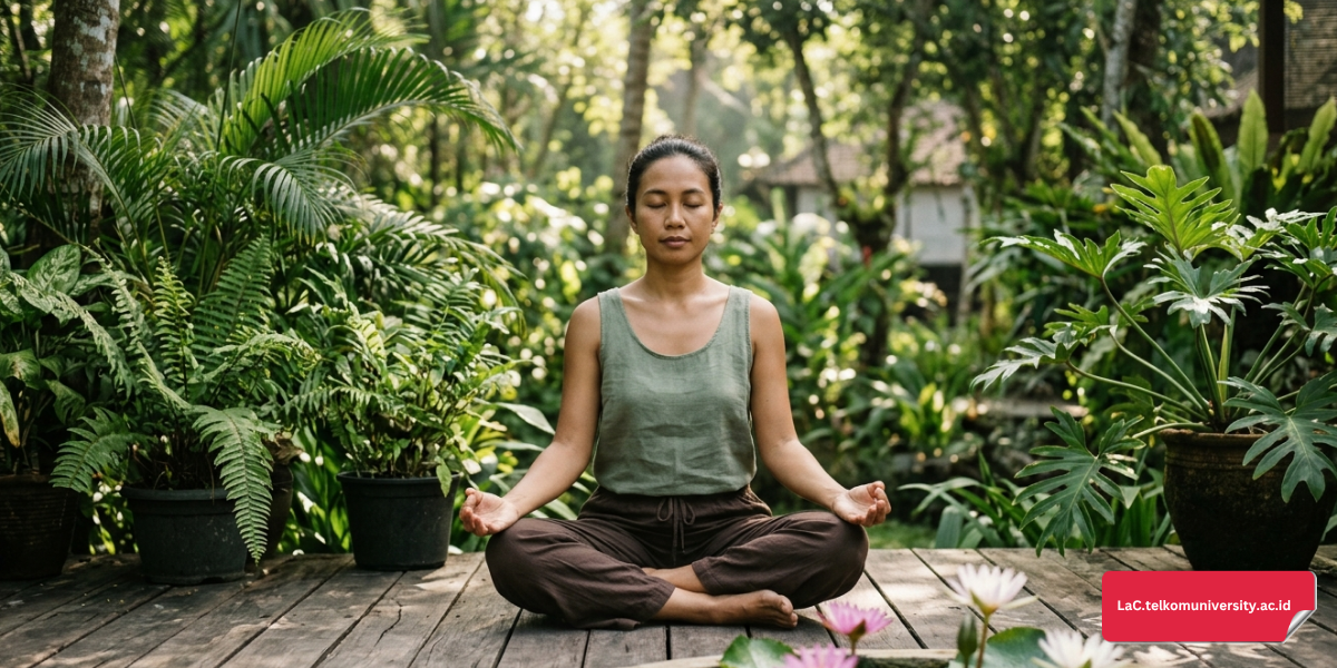 Seseorang duduk bermeditasi di alam terbuka sebagai ilustrasi vocabulary mindfulness bahasa Inggris tentang inner peace dan ketenangan