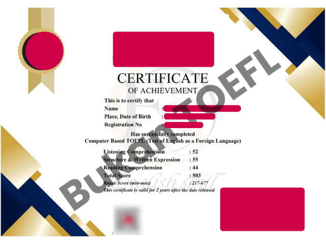 Sertifikat atau dokumen hasil tes bukan TOEFL ITP 1