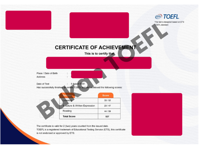 Sertifikat atau dokumen hasil tes bukan TOEFL ITP 4