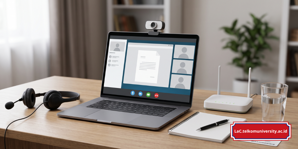 Setup tes ECCT online dari rumah menggunakan laptop dengan kamera aktif dan koneksi internet stabil