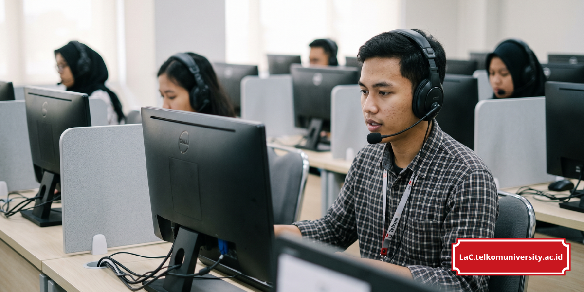 Mahasiswa sedang mengerjakan tes EPrT LaC Telkom University secara onsite di ruang komputer