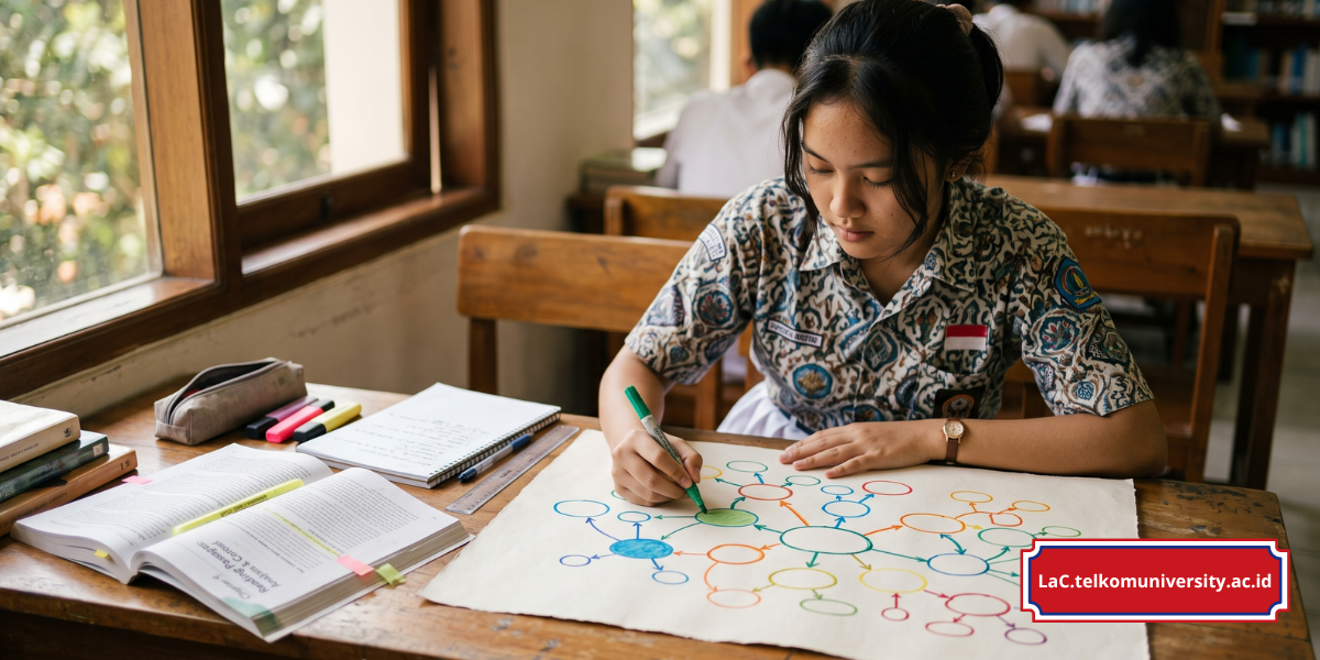 Siswa SMA membuat peta konsep dari teks bahasa Inggris sebagai latihan kemampuan bahasa Inggris UTBK berbasis analisis hubungan antar ide