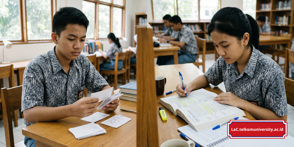 Siswa menganalisis struktur teks bahasa Inggris dengan stabilo dan catatan sebagai bagian dari strategi mengerjakan soal bahasa Inggris UTBK
