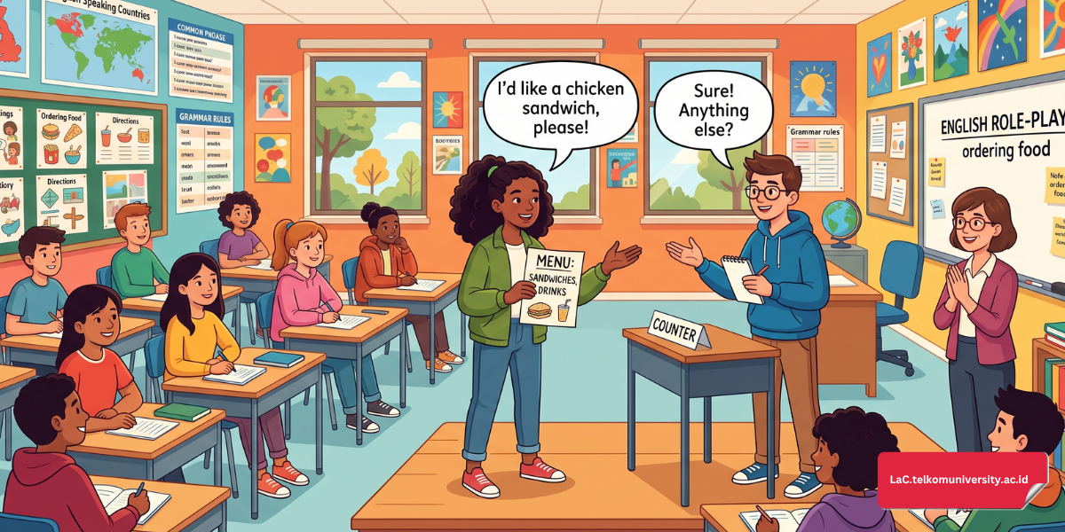 guru menerapkan teknik role-play dan simulasi percakapan bahasa Inggris di kelas