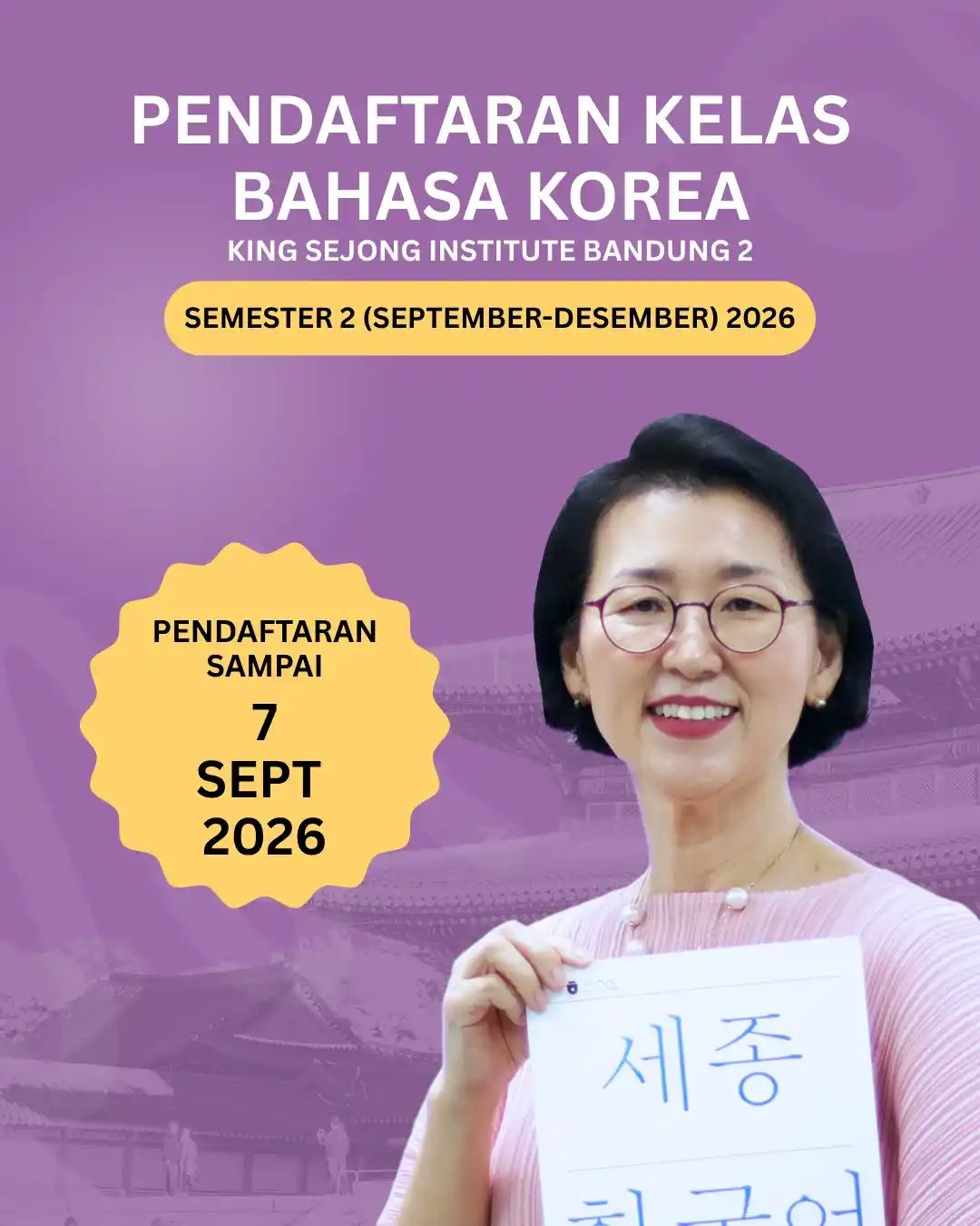 Pendaftaran Kelas Bahasa Korea di Bandung bisa online dan onsite periode september-desmber 2026