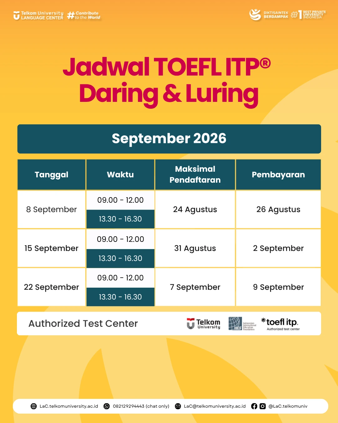 TOEFL ITP September Onsite dan Online termurah se bandung